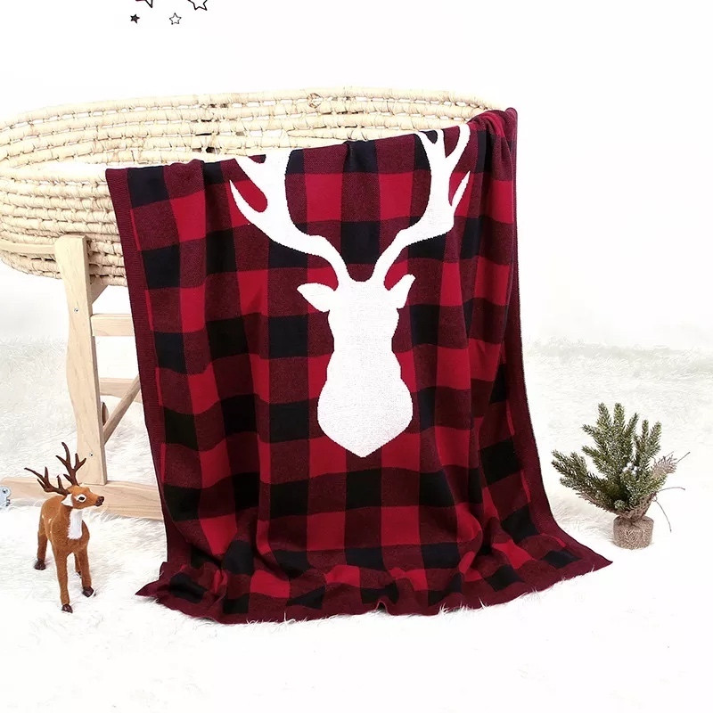 Deer Classic Grid Cotton Knitted Baby Blanket 100x80 cm